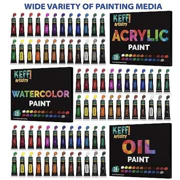 KEFF Super Deluxe All-Inclusive Art Supplies for Adults and Kids - 140 Pcs Professional Painting Kit with Canvas, Acrylic, Watercolor & Oil Paints, Aluminum Field & Wooden Easel & More