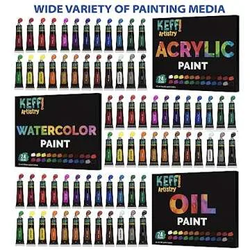 KEFF Super Deluxe All-Inclusive Art Supplies for Adults and Kids - 140 Pcs Professional Painting Kit with Canvas, Acrylic, Watercolor & Oil Paints, Aluminum Field & Wooden Easel & More