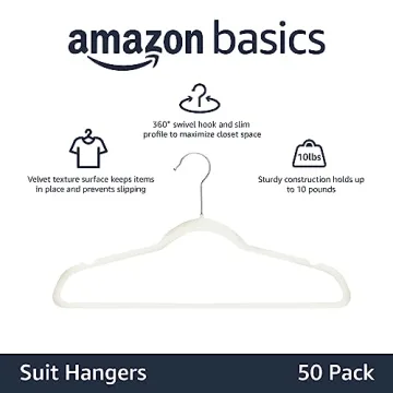 Amazon Basics Slim Velvet Non-Slip Clothes Hangers 50-Pack
