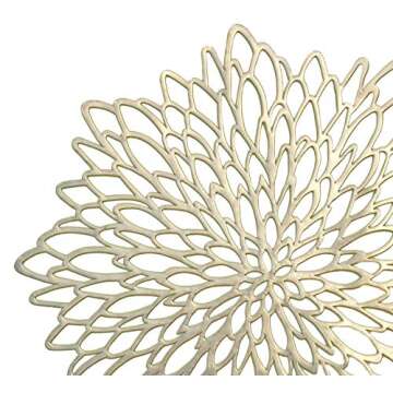 " OCCASIONS " 10 Pieces Pack Pressed Vinyl Metallic Placemats/Wedding Accent Centerpiece Placemat (Round Gold Leaf)