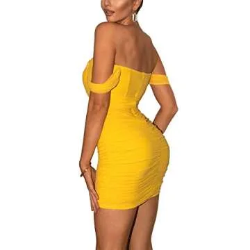 Stylish Off Shoulder Ruched Mesh Dress for Every Occasion