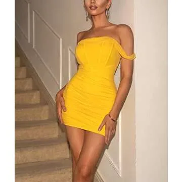 Stylish Off Shoulder Ruched Mesh Dress for Every Occasion