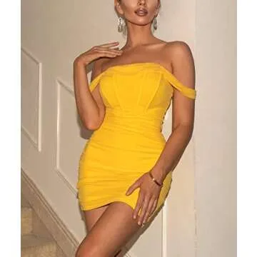 Stylish Off Shoulder Ruched Mesh Dress for Every Occasion