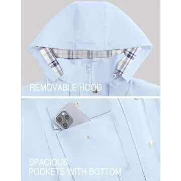 Womens Rain Jackets With Hood Lightweight Long Rain Coats For Women Waterproof Hiking Windbreaker Light Blue XXL