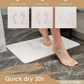 Stone Bath Mats for Bathroom - White Bathroom Accessories - Luxury Dish Drying Mat for Kitchen & Bathroom Floors, Moisture Absorbing Diatomaceous Earth Bath & Shower Mat