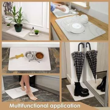 Stone Bath Mats for Bathroom - White Bathroom Accessories - Luxury Dish Drying Mat for Kitchen & Bathroom Floors, Moisture Absorbing Diatomaceous Earth Bath & Shower Mat