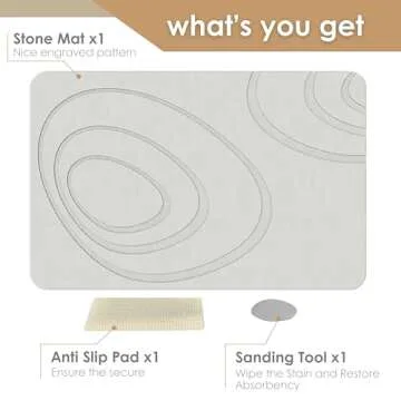 Stone Bath Mats for Bathroom - White Bathroom Accessories - Luxury Dish Drying Mat for Kitchen & Bathroom Floors, Moisture Absorbing Diatomaceous Earth Bath & Shower Mat