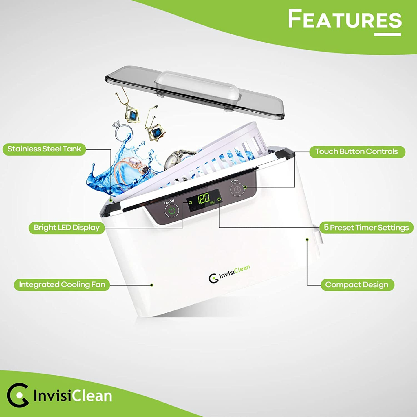 InvisiClean Ultrasonic Jewelry Cleaner with Stainless Steel