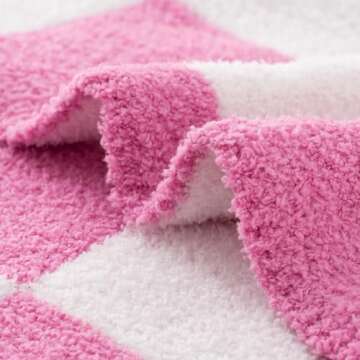 Carriediosa Checkered Throw Blanket 60" X 80" Twin, 400GSM Ultra Soft Microfiber Fuzzy Fluffy Reversible Cute Preppy Knitted Blankets Cozy Plush Fall Throws for Couch, Bed, Sofa, Hot Pink