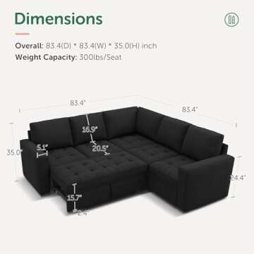 HONBAY Modular Sectional Sleeper Sofa with Pull Out Bed, Velvet Convertible L Shaped Sectional Couch...