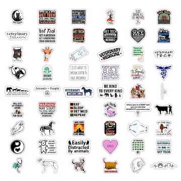 BulbaCraft 100Pcs Funny Vet Tech Stickers, Veterinary Technician Decals - Vet Tech Gifts Bulk, Gifts for Vet Techs, Veterinary Technician Gift, Vet Tech Accessories, Veterinary Laptop Decals