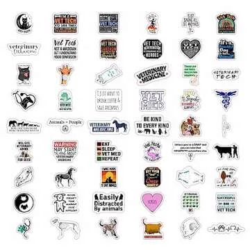 BulbaCraft 100Pcs Funny Vet Tech Stickers, Veterinary Technician Decals - Vet Tech Gifts Bulk, Gifts for Vet Techs, Veterinary Technician Gift, Vet Tech Accessories, Veterinary Laptop Decals