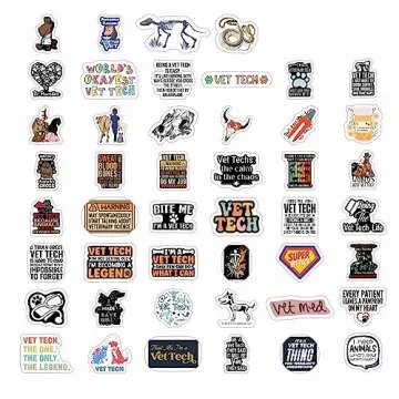 BulbaCraft 100Pcs Funny Vet Tech Stickers, Veterinary Technician Decals - Vet Tech Gifts Bulk, Gifts for Vet Techs, Veterinary Technician Gift, Vet Tech Accessories, Veterinary Laptop Decals