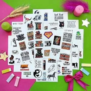 BulbaCraft 100Pcs Funny Vet Tech Stickers, Veterinary Technician Decals - Vet Tech Gifts Bulk, Gifts for Vet Techs, Veterinary Technician Gift, Vet Tech Accessories, Veterinary Laptop Decals