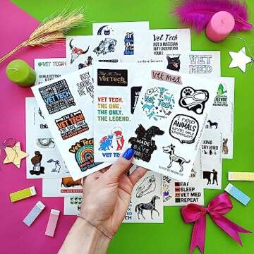 BulbaCraft 100Pcs Funny Vet Tech Stickers, Veterinary Technician Decals - Vet Tech Gifts Bulk, Gifts for Vet Techs, Veterinary Technician Gift, Vet Tech Accessories, Veterinary Laptop Decals