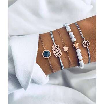 VONRU Beaded Bracelets for Women - Adjustable Charm Pendent Stack Bracelets For Women Friendship Gif...