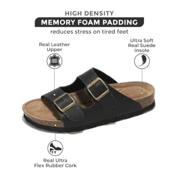 Project Cloud Genuine Leather Flat Sandals Women 2025 Beach Essentials Womens Sandals Memory Foam Va...