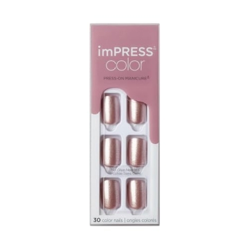 KISS imPRESS No Glue Mani Press On Nails, Color, 'Champagne Pink', Pink, Short Size, Squoval Shape, ...