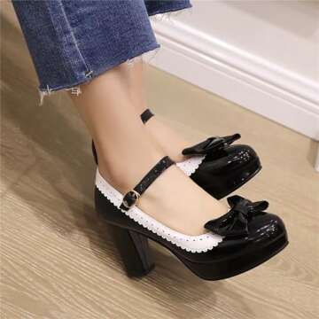 FOREADA Mary Jane Shoes for Women Bow Lolita Shoes Kawaii Platform High Heels Dress Pumps