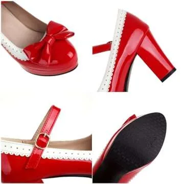 FOREADA Mary Jane Shoes for Women Bow Lolita Shoes Kawaii Platform High Heels Dress Pumps