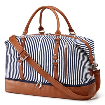 S-ZONE 21" Weekender Bags for Women - 50L Canvas Overnight Bag with Shoe Compartment