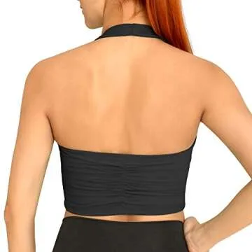 H-Quenby Halter Sports Bras for Women Backless Crop Bras Top with Built in Bra for Yoga Running Fitness Black