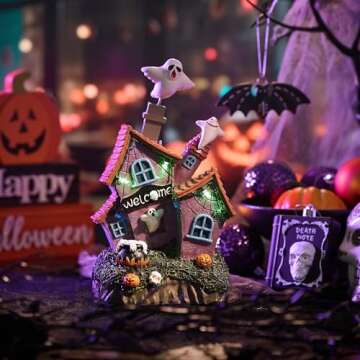 Valery Madelyn Vintage Halloween Villages Decorations, 9.4Inch Lighted Cute Halloween Ghosts Haunted...