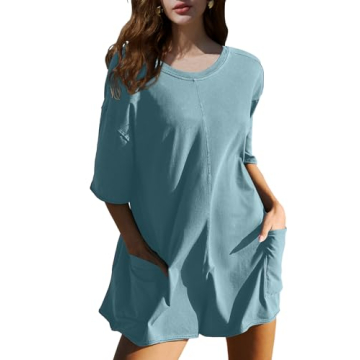 DEEP SELF Rompers for Women One Piece Shorts Jumpsuit Backless Short Sleeve Casual Loose T Shirt Rom...