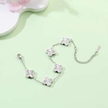 AIPPK Silver Bracelet Dupes Clover Lucky Bracelet for Women Platinum Plated Bracelet Flower Four Leaf Bracelets Jewelry Gifts for Women