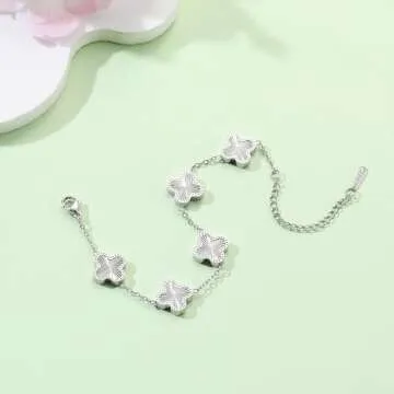 AIPPK Silver Bracelet Dupes Clover Lucky Bracelet for Women Platinum Plated Bracelet Flower Four Leaf Bracelets Jewelry Gifts for Women