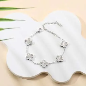 AIPPK Silver Bracelet Dupes Clover Lucky Bracelet for Women Platinum Plated Bracelet Flower Four Leaf Bracelets Jewelry Gifts for Women