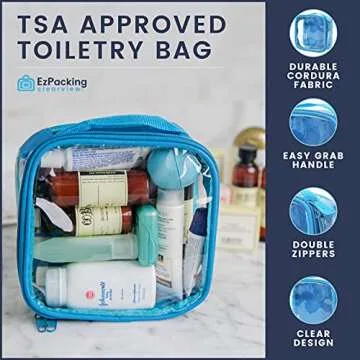 EzPacking Clear TSA Approved 3-1-1 Travel Toiletry Bag for Carry On/Quart Size Transparent Liquids Pouch for Airport Security/Reusable See Through Vinyl & PVC Plastic Organizer Men Women (Black)
