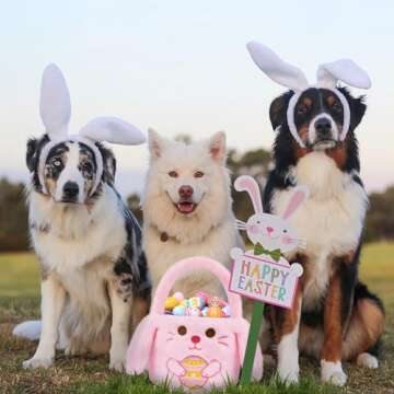 Easter Basket for Kids,Bunny Basket with Handle,Rabbit Storage Container Organization Tote Bag for Egg Hunting Party Favor,Easter Gift for Kids Boys Girls