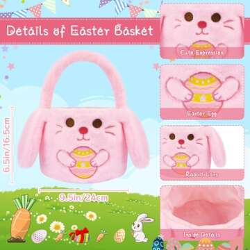 Easter Basket for Kids,Bunny Basket with Handle,Rabbit Storage Container Organization Tote Bag for Egg Hunting Party Favor,Easter Gift for Kids Boys Girls
