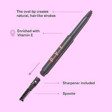 PYT Beauty Defining Brow Pencil, Medium Copper, For Auburn and Light to Medium Brown Hair, Hypoallergenic, Cruelty Free, 1 Count