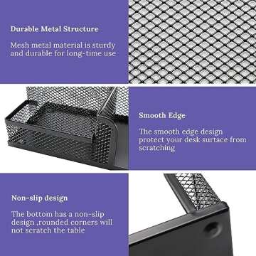 EXOFC Mesh Desk Organizer Set,Office Desk Accessories with Pen holder Paper Clip Holder for Desk,Office Supplies Caddy Great for Home School (Black)