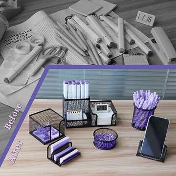 EXOFC Mesh Desk Organizer Set,Office Desk Accessories with Pen holder Paper Clip Holder for Desk,Office Supplies Caddy Great for Home School (Black)