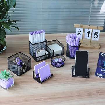 EXOFC Mesh Desk Organizer Set,Office Desk Accessories with Pen holder Paper Clip Holder for Desk,Office Supplies Caddy Great for Home School (Black)