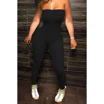 GOBLES Women's Sexy Sleeveless Off The Shoulder Bodycon Tube Jumpsuits Rompers Black