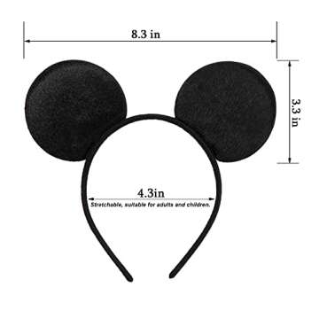 CHuangQi Mouse Ears Headband (Set of 2), Solid Black Ears for Boy & Girl Birthday Party, Party Favors