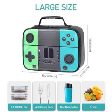 Tongtai Kids Lunch Box,Boy Insulated Lunch Boxes Game Leather Lunch Bag for School,Thermal Meal Cooler Lunch Bags for Boys Girls Kids Toddler Teen