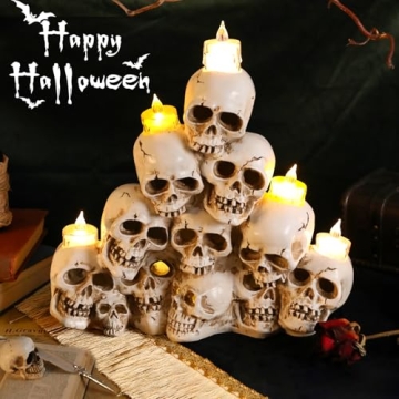 WONDER GARDEN Skulls Halloween Decor - Eerie Skeleton Pyramid with Lights