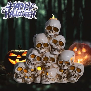 Eerie Skeleton Pyramid Halloween Decor with Lights