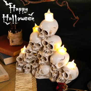 Eerie Skeleton Pyramid Halloween Decor with Lights