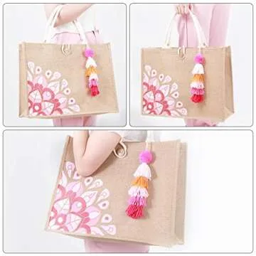 Itgowisa Personalized Tote Bag for Women Pink Beach Bag Waterproof Sandproof Jute Tote Bag with Hand...