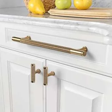 Asidrama 6 Pack 7.5 Inch(192mm) Knurled Champagne Bronze Kitchen Cabinet Handles, Gold Cabinet Pulls...