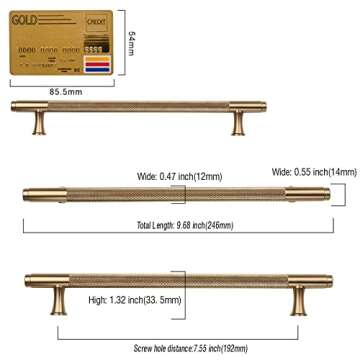 Asidrama 6 Pack 7.5 Inch(192mm) Knurled Champagne Bronze Kitchen Cabinet Handles, Gold Cabinet Pulls Kitchen Cabinet Hardware Cupboard Drawer Pulls