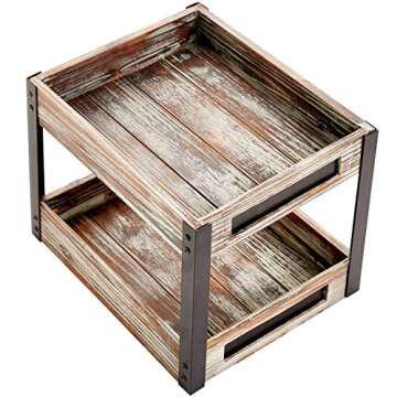 MyGift 2 Tier Torched Wood Desktop Document Letter Paper Tray with Metal Legs, Home Office Desk File Folder and Magazine Holder Rack with Chalkboard Labels