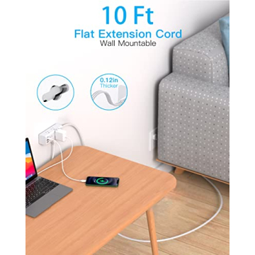 10Ft Extension Cord with 6 Outlets & USB Ports