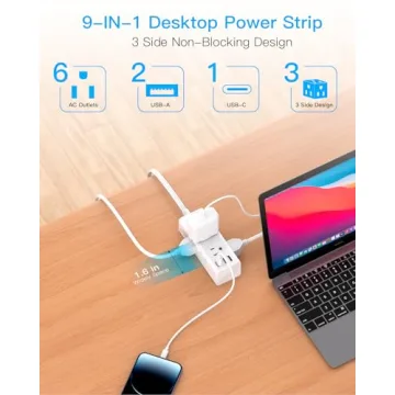 10Ft Extension Cord with 6 Outlets & USB Ports